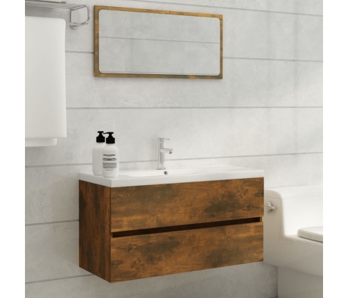 Mueble lavabo madera contrachapada roble ahumado 90x38,5x45cm