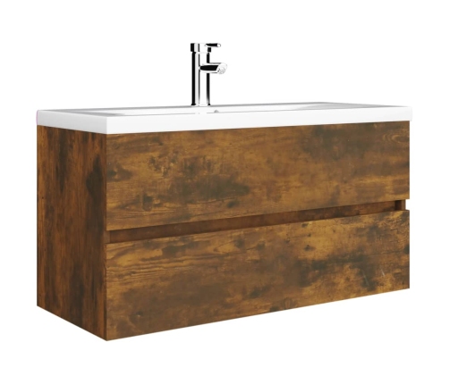 Mueble lavabo madera contrachapada roble ahumado 90x38,5x45cm