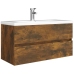 Mueble lavabo madera contrachapada roble ahumado 90x38,5x45cm