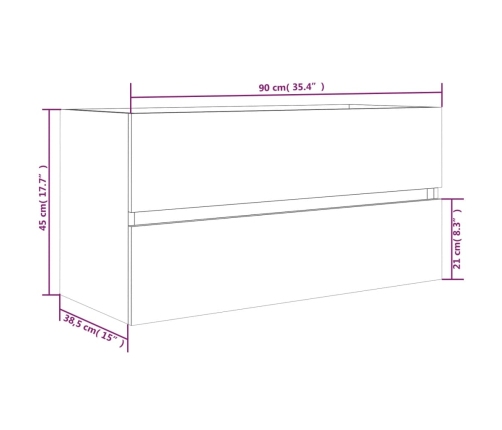 Mueble lavabo madera contrachapada roble ahumado 90x38,5x45cm