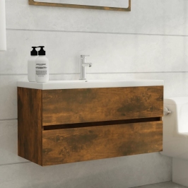 Mueble lavabo madera contrachapada roble ahumado 90x38,5x45cm