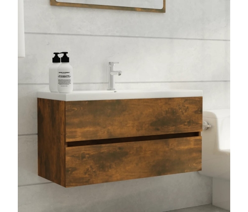 Mueble lavabo madera contrachapada roble ahumado 90x38,5x45cm