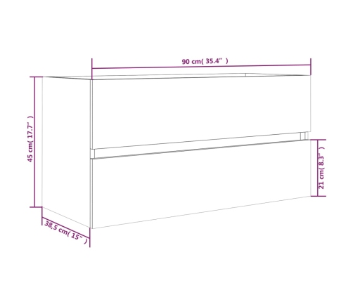 Mueble de lavabo madera de ingeniería gris Sonoma 90x38,5x45cm