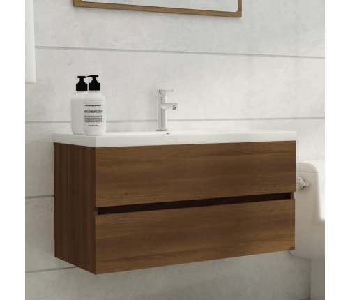 Mueble de lavabo madera de ingeniería roble marrón 90x38,5x45cm