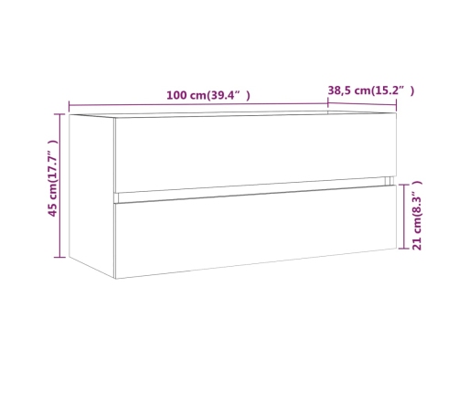 Mueble lavabo madera contrachapada roble ahumado 100x38,5x45 cm