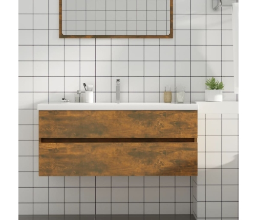 Mueble lavabo madera contrachapada roble ahumado 100x38,5x45 cm