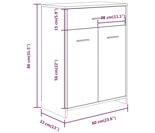 Armario baño madera contrachapada roble ahumado 60x33x80 cm