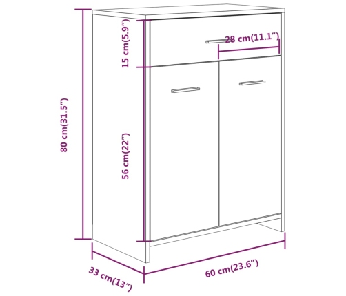 Armario de baño madera contrachapada gris Sonoma 60x33x80 cm