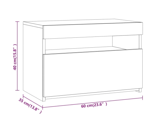 Mueble de TV con luces LED color roble ahumado 60x35x40 cm