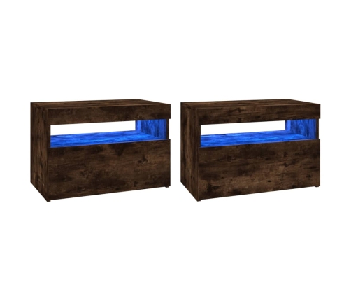 vidaXL Muebles de TV con luces LED 2 uds roble ahumado 60x35x40 cm