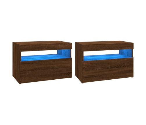 Muebles de TV con luces LED 2 uds marrón roble 60x35x40 cm