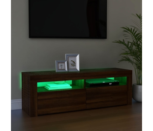 Mueble de TV con luces LED marrón roble 120x35x40 cm