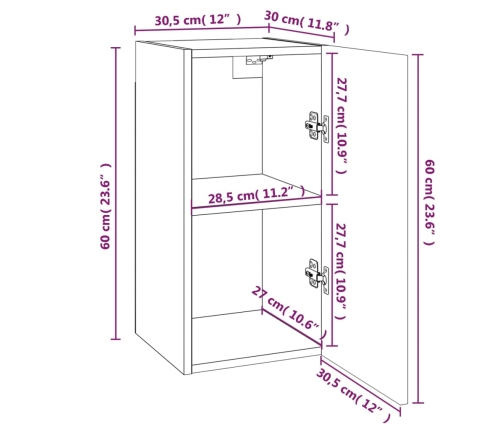 Mueble para TV madera contrachapada roble ahumado 30,5x30x60 cm