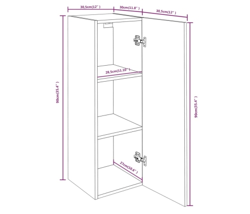 Mueble para TV madera de ingeniería roble ahumado 30,5x30x90 cm