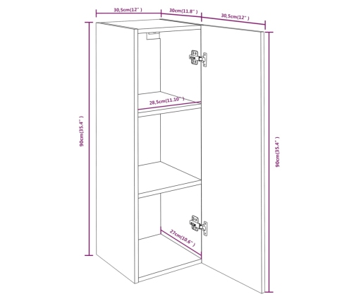 Muebles para TV 2 uds madera roble ahumado 30,5x30x90 cm