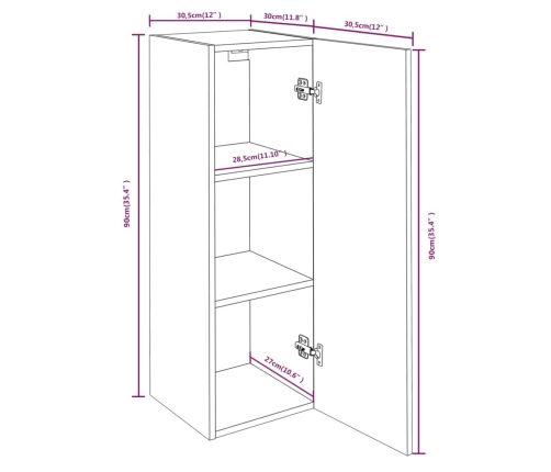 vidaXL Mueble para TV madera de ingeniería gris Sonoma 30,5x30x90 cm