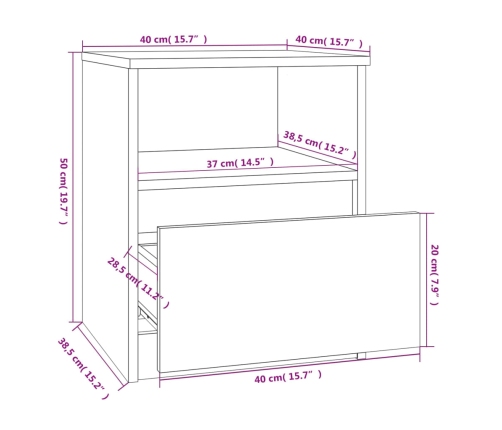 Mesitas noche 2 uds madera ingeniería roble ahumado 40x40x50 cm