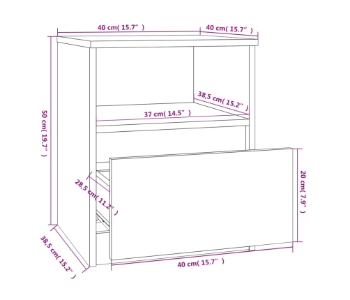 vidaXL Mesitas noche 2 uds madera ingeniería gris Sonoma 40x40x50 cm