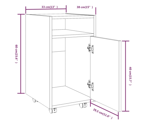 Armario auxiliar con ruedas contrachapado roble 33x38x60 cm