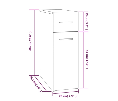 Armario botiquín madera contrachapada gris Sonoma 20x45,5x60cm