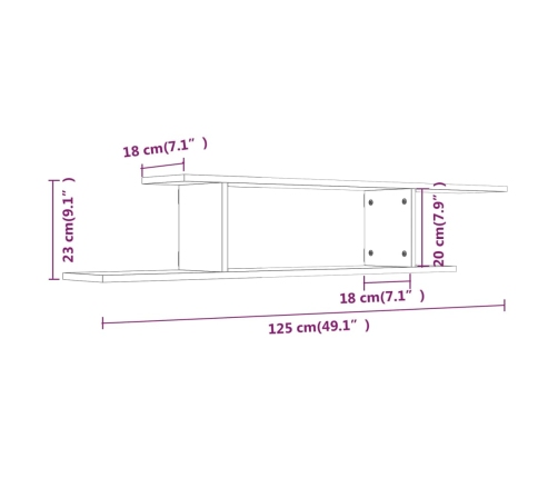 Estante de pared para TV madera roble ahumado 125x18x23 cm