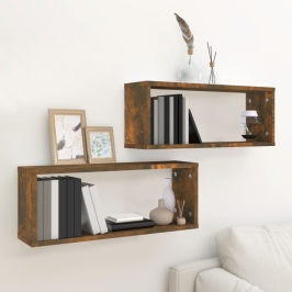 Estantes cúbicos de pared 2 uds madera roble ahumado 60x15x23cm