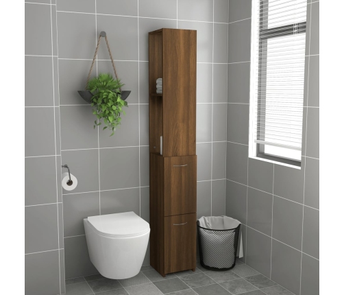 Armario de baño madera contrachapada marrón roble 25x26,5x170cm