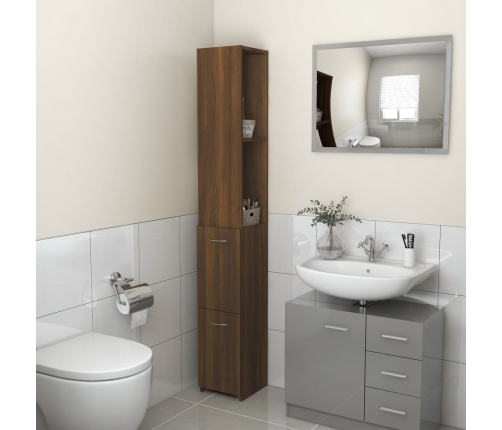 Armario de baño madera contrachapada marrón roble 25x26,5x170cm