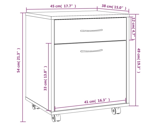 Armario ruedas madera contrachapada gris Sonoma 45x38x54 cm