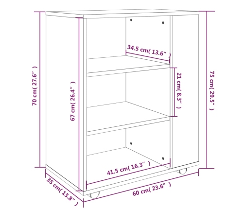 Armario ruedas madera contrachapada roble ahumado 60x35x75 cm