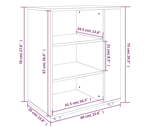 Armario con ruedas madera contrachapada roble marrón 60x35x75cm