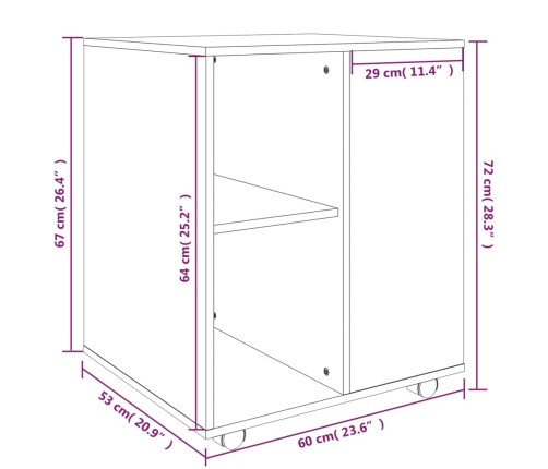 Armario con ruedas madera contrachapada gris Sonoma 60x53x72 cm