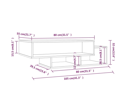 Mesa de centro madera contrachapada roble ahumado 105x55x32 cm