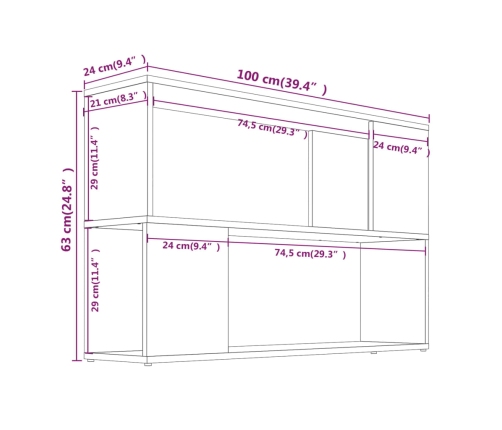 Estantería de madera contrachapada gris Sonoma 100x24x63 cm