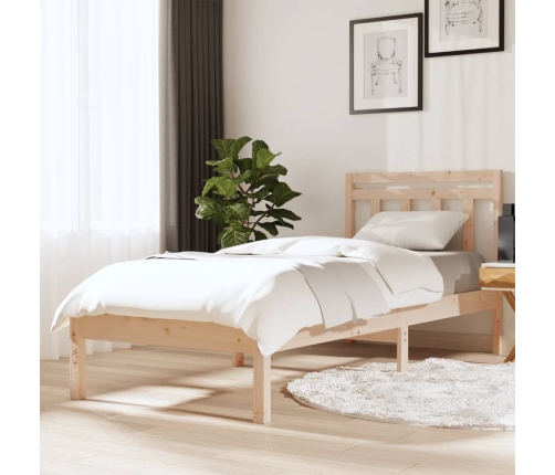 Estructura de cama individual pequeña madera maciza 75x190 cm