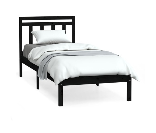 Estructura cama madera maciza individual negro 75x190 cm