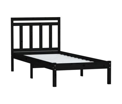 Estructura cama madera maciza individual negro 75x190 cm