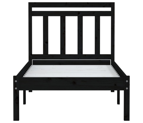 Estructura cama madera maciza individual negro 75x190 cm