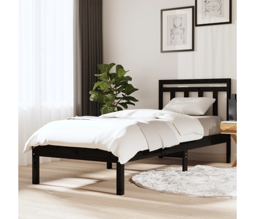 Estructura cama madera maciza individual negro 75x190 cm