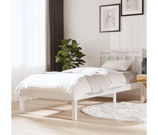 Estructura de cama individual de madera maciza blanco 90x190 cm