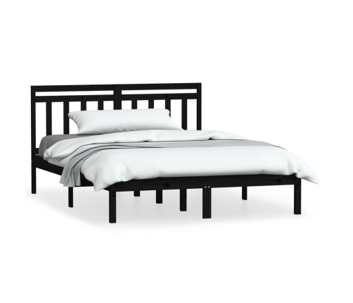 Estructura cama doble pequeña madera maciza negro 120x190 cm