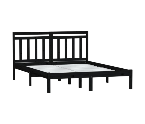 Estructura cama doble pequeña madera maciza negro 120x190 cm