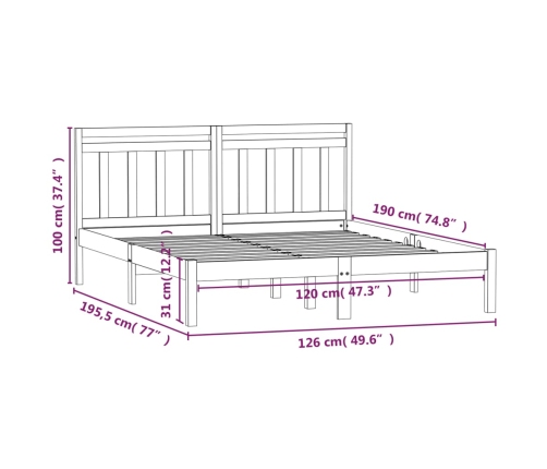 Estructura cama doble pequeña madera maciza negro 120x190 cm