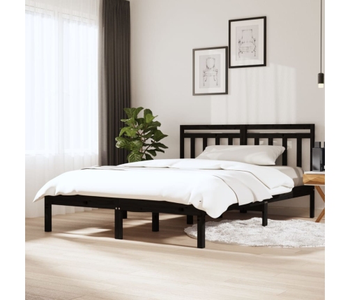 Estructura cama doble pequeña madera maciza negro 120x190 cm