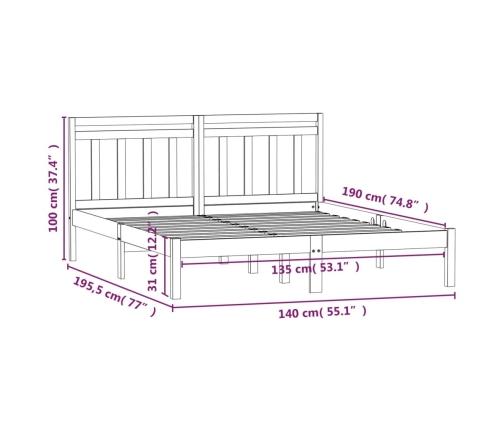 Estructura cama doble pequeña madera maciza 135x190 cm