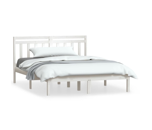 Estructura de cama doble de madera maciza blanco 135x190 cm