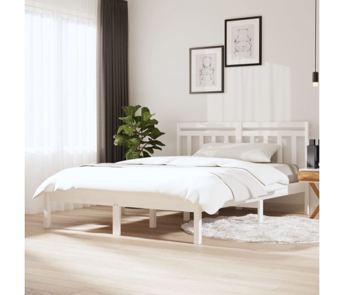 Estructura de cama doble de madera maciza blanco 135x190 cm