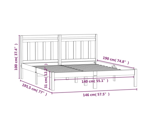 Estructura de cama madera maciza de pino 140x190 cm