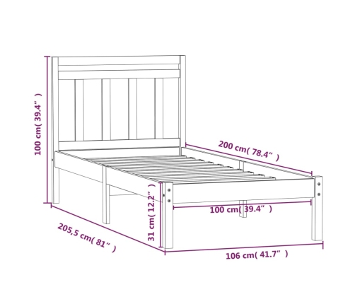 Estructura de cama madera maciza de pino blanco 100x200 cm