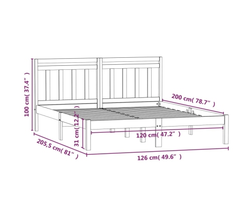 Estructura de cama madera maciza de pino marrón miel 120x200 cm